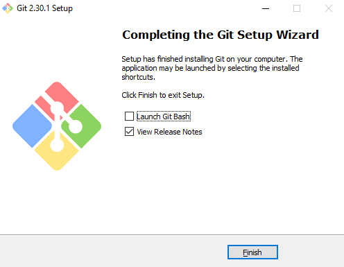 Pantalla final del instalador de Git para Windows